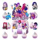 25Pcs Demon Movie Hunters Cake Decorations with 24pcs Cupcake Toppers, 1pcs Happy Birthday Cake Topper, Cartoon Themed Party Supplies, Perfect for Birthday Party Decorations