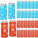 24 Pack Winter Reusable Cups Bulk 13.5 oz Plastic Cups with Lids and Straws Winter Drinking Holiday Set Reusable Party Coffee Jar Water Bottles for Party Drinks (White Snowflake)