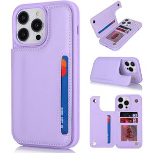 iCoverCase Compatible with iPhone 14 Pro Max Phone Case with Card Holder, Wallet Case for Women Men RFID Blocking PU Leather Protective Case 6.7 Inch (Light Purple)