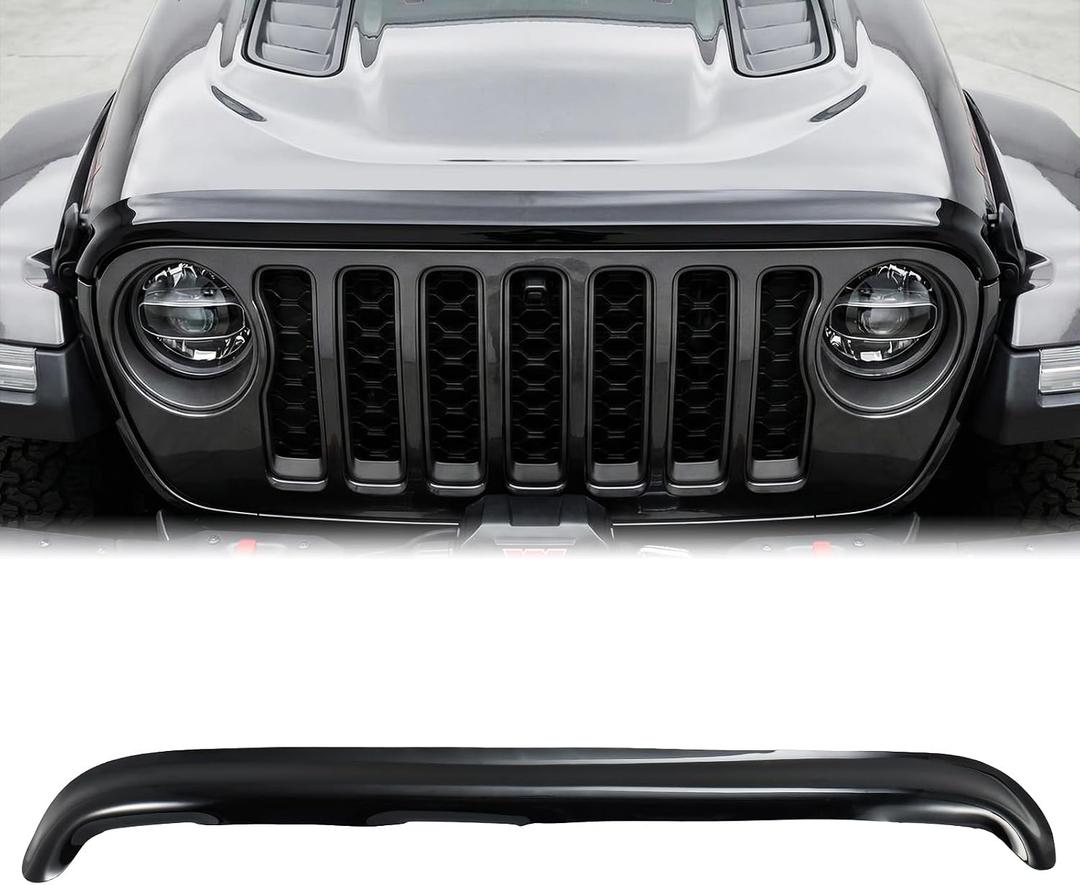 Hood Deflector Hood Protector Compatible with Jeep Wrangler JL 2025 2024 2023 2022 2021 2020 2019 2018 & 2020-2025 Gladiator JT Gloss Black Hood Protector Bug Deflector Stone Guard