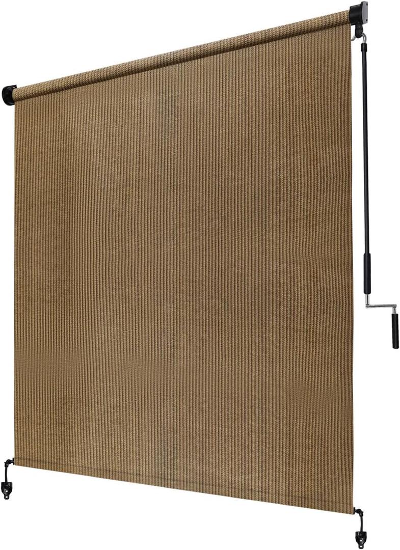 KANAGAWA Outdoor Roller Shade 8'X8' Walnut Exterior Cordless Patio Roll Up Shades for Outside Pergola Porch, Outdoor Blinds for Patio