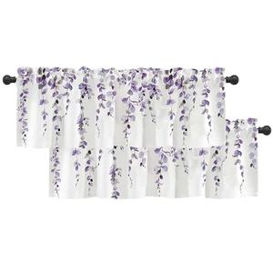 1Pack Watercolor Purple Leaves Window Valance for Bedroom Living Room, Lavender Leaf Plant Curtains Valanes for Windows, 3" Rod Pocket Window Treatment for Home Decorations, 54 x 18 Inch, 1Panel