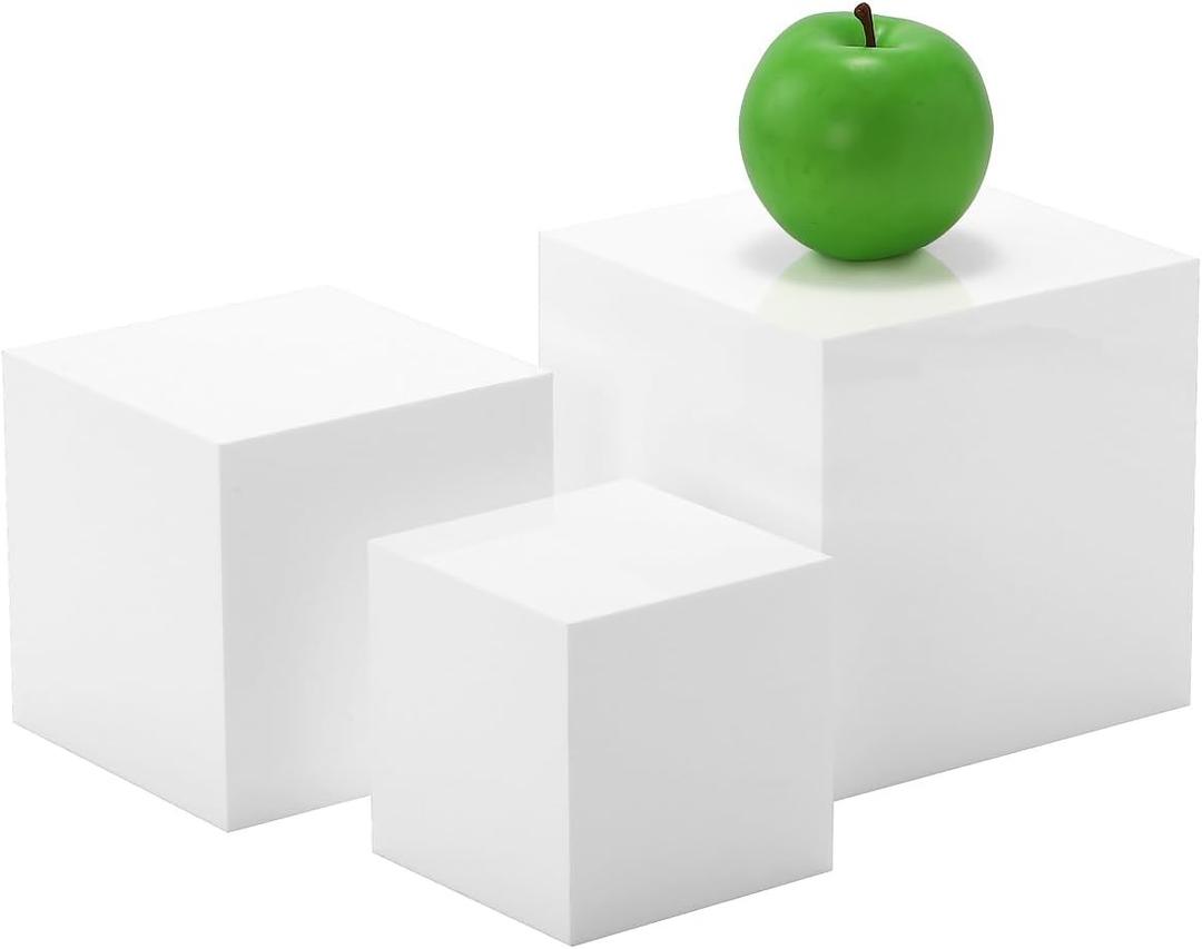 Glossy White Acrylic Cubes Display Nesting Risers,for displays and photography,displaying jewelry, cosmetics, figures,for retail counter,exhibition, Set of 3(4",5",6" cubes) (Glossy White)