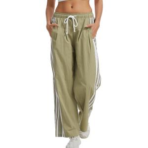 Side Striped Pant Cotton Pants for Women Casual Y2K Palazzo Wide Leg Track Pants Drawstring (XL)
