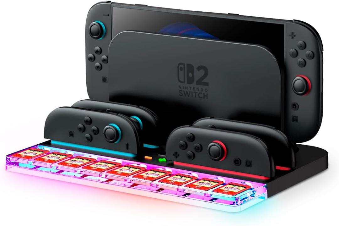 4 x SUPCASE for Nintendo Switch 2 Joy Con Controllers Charger, [9 Game Card Storage] [Ambient Lighting] All-in-one Organization Accessories for Switch 2, Heat Dissipation Slot for Dock with USB Cable