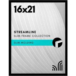 Americanflat 16x21 Picture Frame with Polished Plexiglass - Streamline Collection - Thin Border Picture Frame for Wall Display - Hanging Hardware Included - Black
