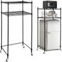 Tandefio 2 Tier Mini Fridge Stand with Storage for Dorm Microwave Stand Over Mini Fridge Storage Shelf with Wheels Adjustable Height Organizer for Kitchen College Rooms Pantry(Black), 23.6 inches x 17.7 inches x 51.91 inches