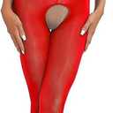 Women's Bodysuits Pantyhose Bodystocking Ultra Shimmery Stretch Toe to Bust Crotchless Body Stocking Lingerie (Red)