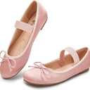 Trary Flats for Women Closed Round Toe Ballet Flats Mary Jane Shoes Women with Elastic Strap Cute Bowknot Comfortable Dress Shoes for All-Year Daily Work Casual Wear (7, Pink)