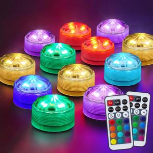 Homemory 10pcs Mini RGB Submersible LED Lights with 2Pack Remote, Multicolor Waterproof Small Tealight Candles Battery Operated Underwater Color Changing EFX Light for Vase, Halloween Lantern Decor