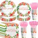 Peach Baby Shower Decorations Tableware, Little Cutie Sweet As A Peach Baby Shower Party Supplies, Paper Plate, Cup, Napkin, Disposable Cutlery, Serves 24