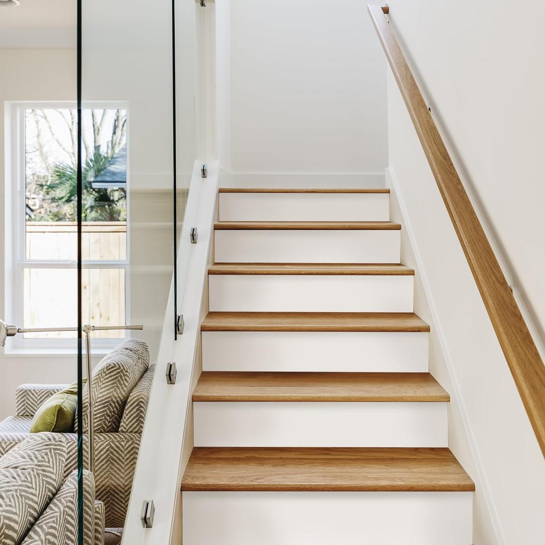 funlife 14 Strips Pure White Stair Riser Decals Peel and Stick, White Stair Riser Stickers Self Adhesive Vinyl Stairway Stickers for Entryway, Staircase Step Decals for Home Decor, 7.09 x 47.24"