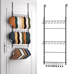 HapiRm Over Door Hat Rack - 3 Tier Wall Mounted Hat Organizer with 16 Hooks and 10 Movable Clips, Baseball Cap Organizer Storage Holds up to 26 Caps for Door, Bedroom, Closet USPTO Patent Pending