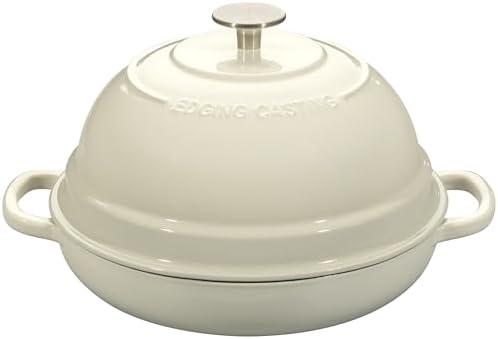 EDGING CASTING Enameled Cast Iron Dutch Oven Pot with Lid, Round Bread Oven for Homemade Sourdough Bread Baking, 6 Quart, White