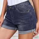 LookbookStore Women's High Waisted Rolled Hem Distressed Jeans Ripped Denim Shorts (M)