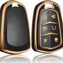 Key Fob Cover Keychain Accessories for Cadillac for Cadi Escalade ESV 6 Buttons, TPU Case(Black)