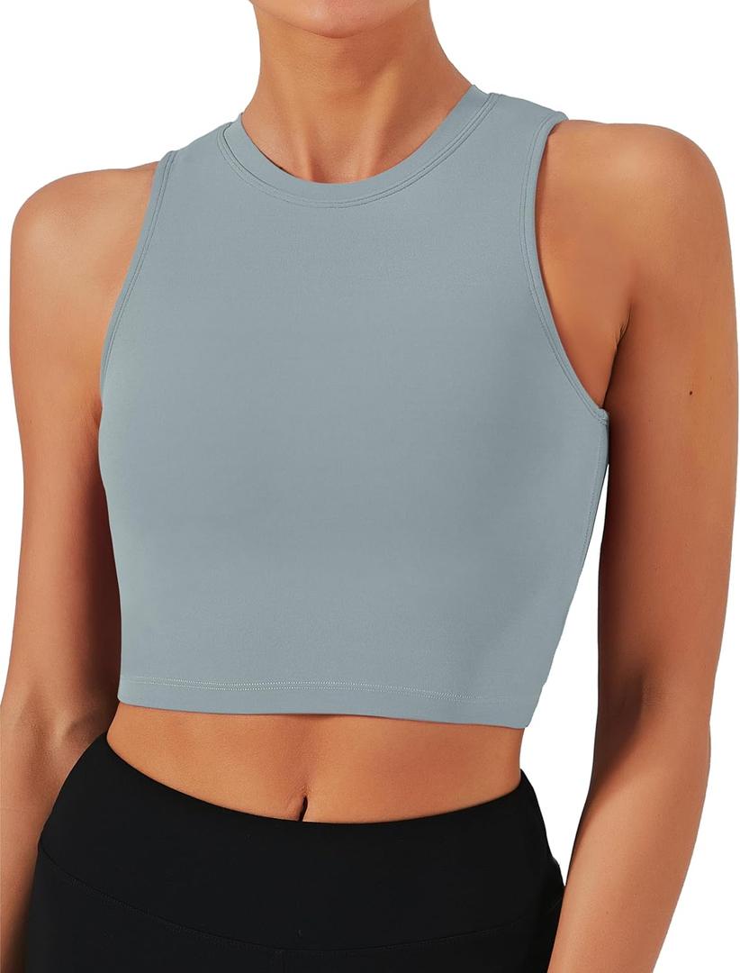 Natural Feelings Nudi Sports Bras for Women Removable Padded Yoga Tank Tops Sleeveless Fitness Workout Crop Tops (Gray, XXL)