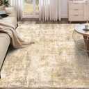 6x9 Modern Abstract Rug Washable Area Rugs for Living Room Bedroom Dining Room Non-Slip Low Pile Neutral Large Rug Soft Indoor Floor Carpet, Gold