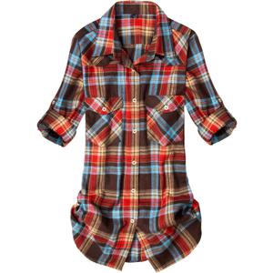 Alimens & Gentle Womens Flannel Shirt Long Sleeve Plaid Shacket Soft Casual Collared Loose Button Down Roll Up Blouses Tops (Large, Multicoloured)