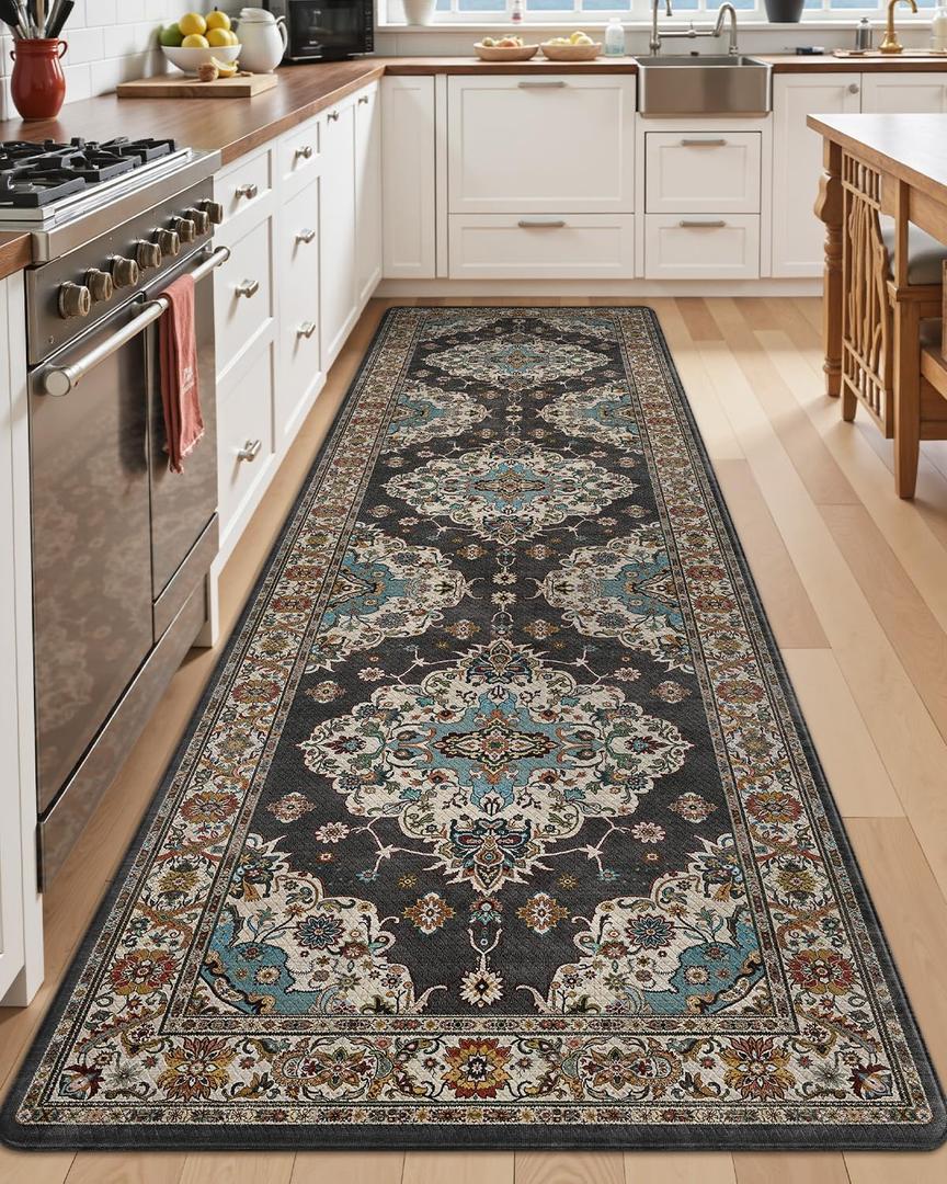 LUMI Kitchen Mat Anti Fatigue Cushioned, Memory Foam Padded Standing Rug Washable, Non Slip Comfort Floor Runner for Home, Sink, Laundry, Office, 24"x87", Black