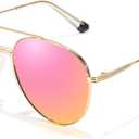 SODQW Tangle Free Aviator Sunglasses for Women Polarized Lens | 99.99% UV Protection, Mirrored Lens, Hair-Safe No-Snag, Gold Frame, Fashion Trendy 2026, Driving Beach Shades