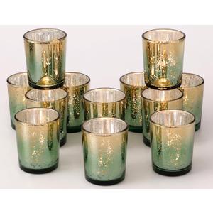 Volens Green Votive Candle Holders Set of 12, Speckles Mercury Glass Tealight Candle Holder Bulk for Table Wedding Centerpiece, Green and Gold Party Decorations & Home Decor