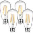 Ascher Dimmable Vintage LED Edison Bulbs, 6W, Equivalent 60W, 700 Lumens, 80+ CRI,Warm White 2700K, ST58 Antique LED Filament Bulbs, E26 Medium Base, Clear Glass, Pack of 4