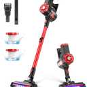 Cordless Vacuum Cleaner, Powerful Suction Stick Vacuum with 35min Long Runtime Detachable Battery, 6 in 1 Lightweight Quiet Vacuum Cleaner Perfect for Hardwood Floor & Carpet Pet Hair, W100 (Red)