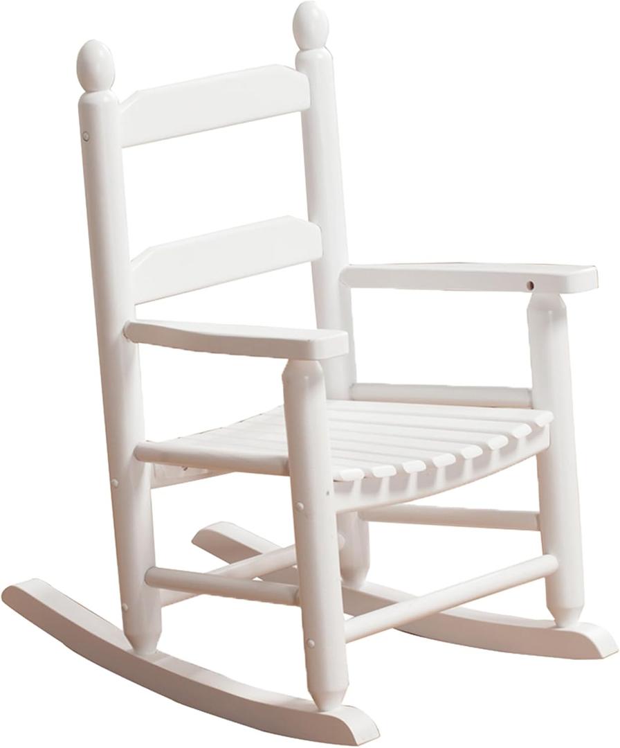 Kids Rocking Chair Wooden Rocker Small Baby Toddler Child Comfy Furniture Outdoor Indoor Reading Room Bedroom Living Room Ages 3-6 Anti-Tip Design Safe & Sturdy White, 19.7"d X 16.2"w X 24"h