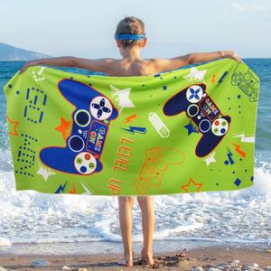 WERNNSAI Game Kids Beach Towel for Boys - 30 x 60 Game Sand Free Swim Towels for Boys Bath Pool Camping Travel Towel Quick Dry Ultra Absorbent Super Soft Beach Blanket Bath Shower Towel (Game a)