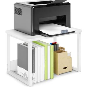 MARTY Printer Stand with Storage for Desk, Desktop Printer Stand Shelf Organzier for Home/Office Heavy Duty Printer Riser Under Desk Small Printer Table for Fax Machine Copier Scanner(White)