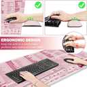 ARTSO Excel Shortcut Keys Mouse Pad Set, Extended Large XL Cheat Sheet Gaming Mousepad with Wrist Rest Support, Non-Slip Stitched Edge Keyboard Mat, Pink