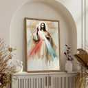 Framed Sacred Heart of Jesus Wall Art, Christ Divine Mercy Picture Wall Decor Paintings, Christian Canvas Prints Religious Home Decor for Living Room Dining Room Bedroom Prayer Room Church 16x24 inch