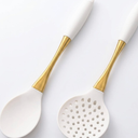 2-Piece White and Gold Silicone Cooking Utensils, Kitchen Essentials for Home Apartment, Silicone Kitchen Gadgets Spatula for Nonstick Cookware