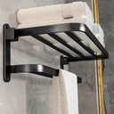 BOZWELL Bathroom Lavatory Towel Rack with Two Towel Bars,24-Inch Towel Holder with Shelf BZ205-A (Matte Black)