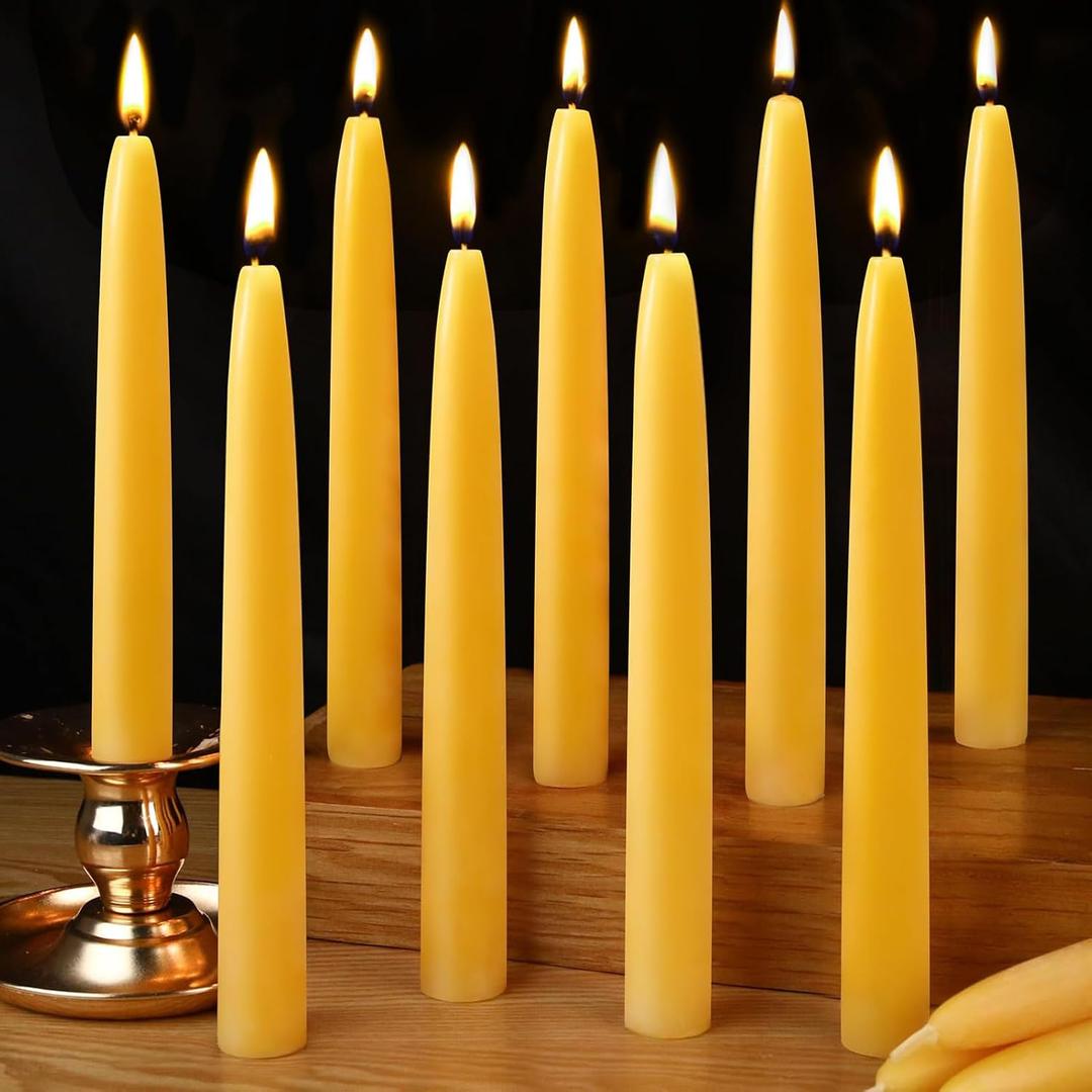 12 Pack Beeswax Taper Candles 8 inch Smokeless Beeswax Emergency Candle 8 Hour Burn Time Natural Beeswax Candlesticks Unscented Bees Wax Candle for Home Prayer