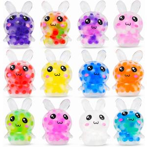 Easter Egg Fillers, 12 Pcs Mini Bunny Squishy Toys, Easter Basket Stuffers Essentials Egg Basket Fillers Gifts for Teens Adults, Bunny Stress Ball Party Favors