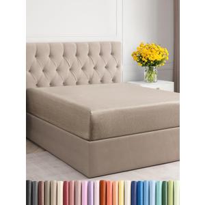 Queen Size Fitted Bed Sheet - Hotel Luxury Single Fitted Bottom Sheet Only - Fits Mattress Between 8 to 16 inches - Deep Pockets, Extra Soft and Wrinkle Free - Breathable & Cooling - Heathered Beige (Queen, 12 - Heathered Beige)