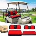 10L0L Golf Cart Front Rear Seat Cover Set for EZGO TXT RXV & Club Car DS 2000-up(Flat Backrest), Made w/ 3D Air Mesh Polyester Fabric Breathable Washable (Red & Black)