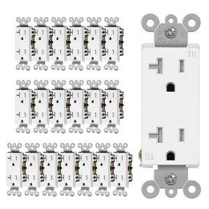 (20 Pack) CML 20 Amp Decorator Receptacle Outlet with Tamper Resistant (TR), Standard Electrical Wall Outlet, Residential and Commercial Grade, 20A/125V, UL Listed, White