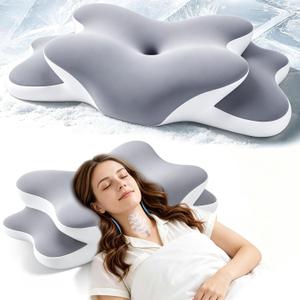 Sleep Apnea Pillow with Neck Pain & Snoring Relief -Orthopedic Cervical Pillow,Ergonomic Contour Memory Foam Pillow for Side, Back,Stomach,Dreamers,Medium Firm (Grey, Queen Size 25" lx15 wx5.8 h)