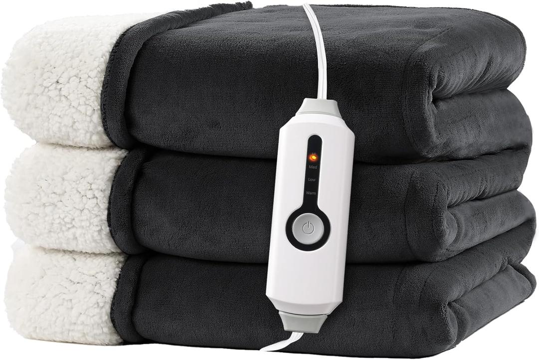 Electric Heated Blanket 62"x84" Twin Size for Safe All Night Rest, Dual-Sided Microplush Sherpa for Bedroom Couch Use, 4 Heat Settings & 10 Hours Auto Off Energy Saving, Machine Washable-Iron Gray