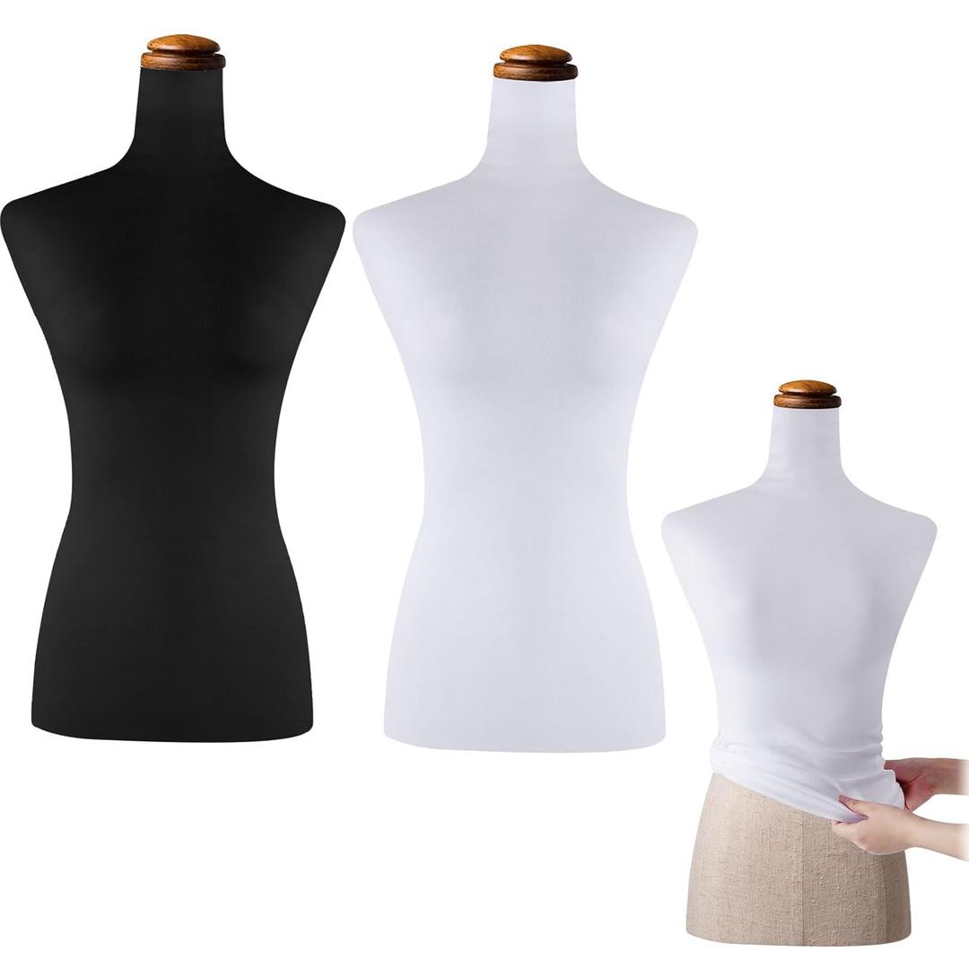 Peryiter 2 Pieces Mannequin Fabric Cover Soft Stretchy Clothing Upper Body Mannequin Cover for Retail Boutique Store Form Dummy Model Display Fitting Styling Only Covers(Black, White)