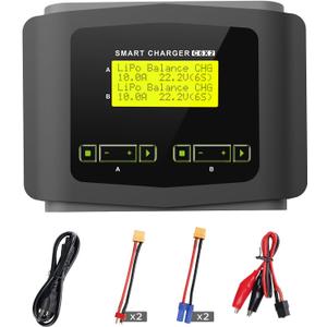 LiPo Battery Charger Dual RC Charger Discharger 10A Fast Balance Battery Charger for 1-6S LiPo LiHV Li-ion Life 1-15S NiMH NiCD PB Smart Battery RC Car Drone, Large Screen