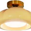 Cream Glass Ceiling Lamp 11.81 Inch Dome Shade Light Fixture for Hallway Bedroom Living Room Dining Room Kitchen(Yellow)