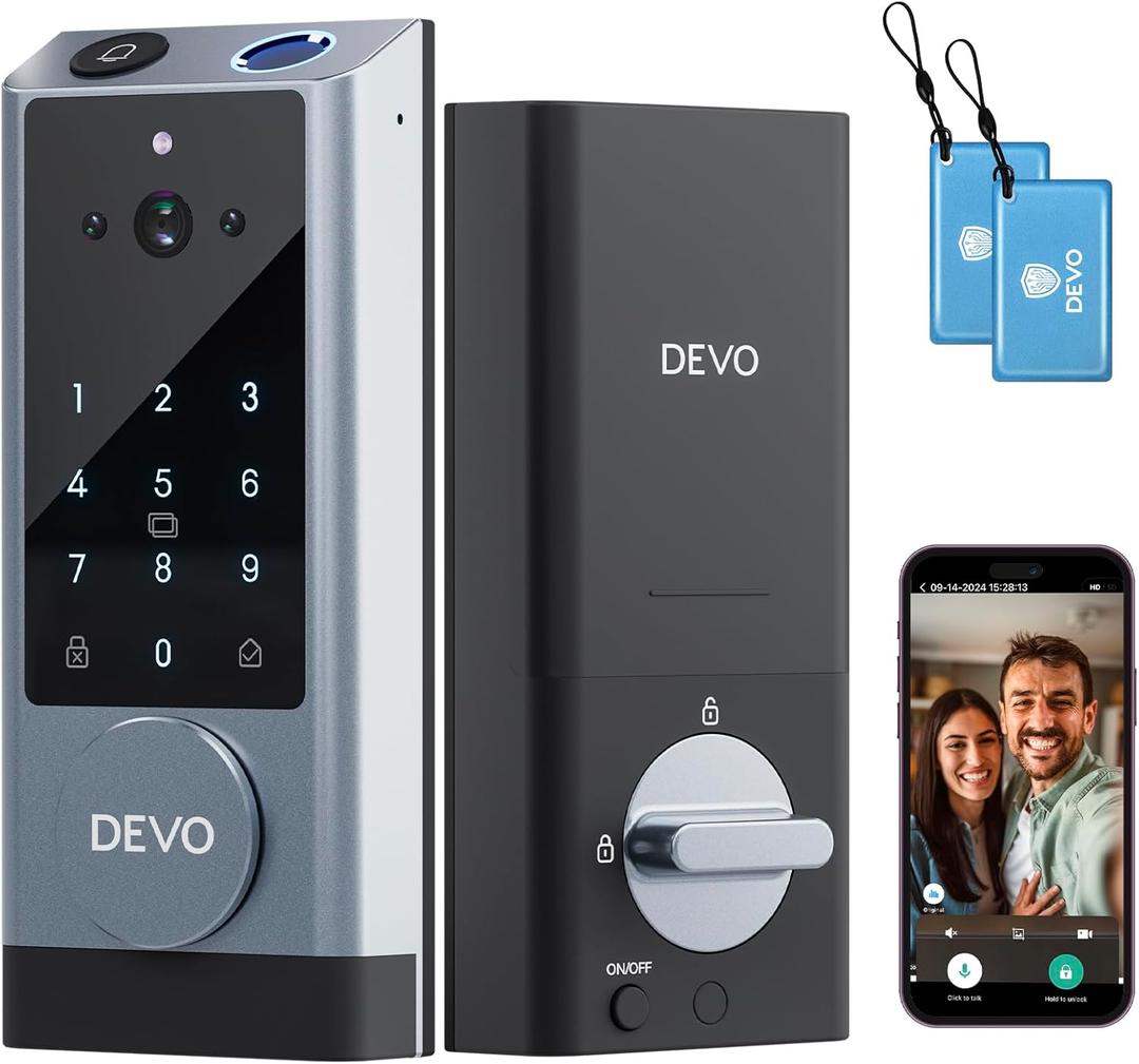 Devo G1 Video Smart Lock with Camera&Doorbell,6-in-1 Keyless Entry Door Lock with App Remote,Fingerprint ID,Auto Lock,Built-in Wi-Fi Smart Deadbolt for Front Door,Easy Install,Waterproof,BHMA Grade 3