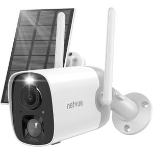 NETVUE Security Camera with Solar Panel, 2K Color Night Vision AI Motion Detection, WiFi Home Wireless Outdoor Camera, IP65 Weatherproof, 2 Way Audio, Spotlight Siren Alarm, Cloud/SD Storage