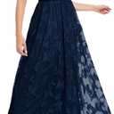 Women's Casual Tulle Midi Dress Ruffle Sleeve Crewneck Lace Flowy Dresses Party Wedding Guest Sundress