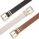 Pack 3 Women Belts for Jeans Pants, Fashion Gold Buckle Leather Belts