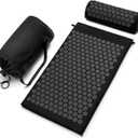 Sivan Health and Fitness Acupressure Mat and Pillow Set - Grounding Mat for Stress, Back & Neck Pain - Acupuncture Point Massage Mat for Muscle Relaxation, Sciatica, & Meditation - Includes Carry Bag (Large, Black/Black)